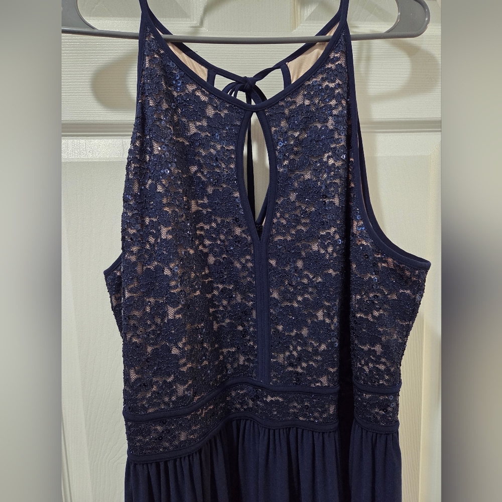 Navy Lace Halter Wedding Dress with Keyhole Back